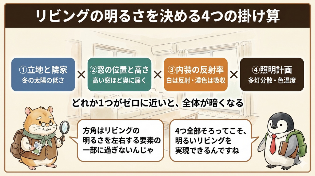 リビングの明るさは「4つの掛け算」で決まる