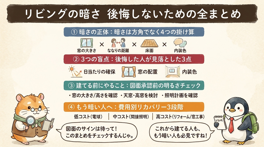 まとめ：暗さの後悔は「住む前の確認」と「住んでからの工夫」で減らせる